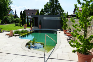 Ein Naturpool im eigenen Garten ist die biologische Alternative zum einfachen Swimmingpool mit Chlorwasser.